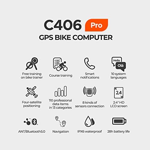 MAGENE C406PRO GPS Bike Computer Ant+ e Bluetooth 5.0, tela LCD HD 2,4 polegadas, suporta 8 tipos de conexões de sensor, 9 linguagens