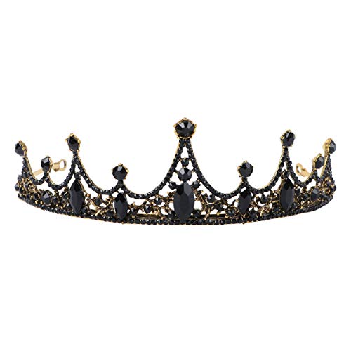 Lurrose Barroce Queen Crown Casamento Bridal Tiara Black Rhinestones