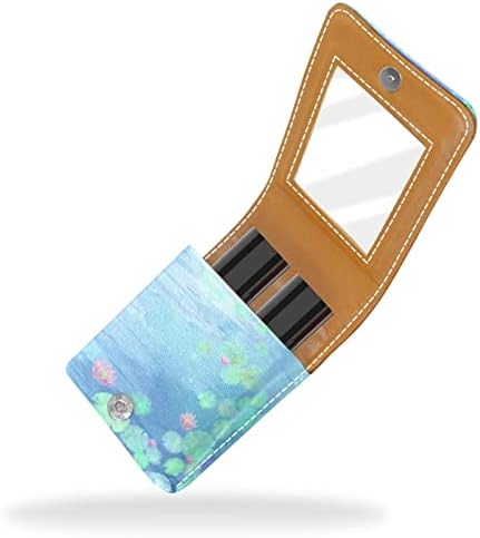 Caixa de batom de Oryuekan com espelho bolsa de maquiagem portátil fofa bolsa cosmética, paisagem de verão da Lotus Flower Pond Summer