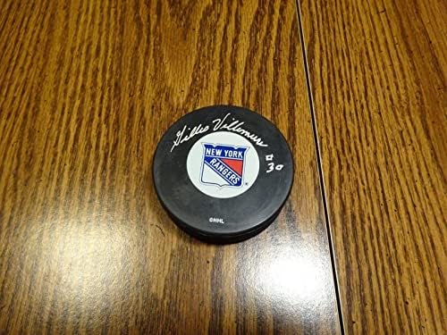 Gilles Villemure #30 Assinado Auto New York Rangers Hockey Puck PSA/DNA Certificado - Pucks NHL autografados