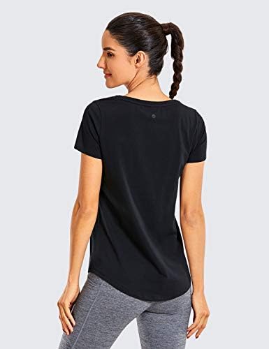 Crz Yoga feminina Pima algodão em vaca camisas de treino de decote em fets de ioga solta mangas curtas
