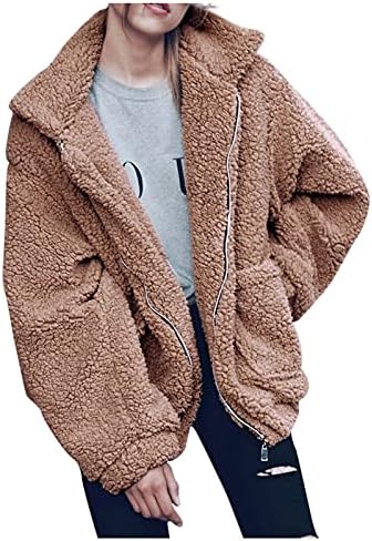 Lcepcy Womens Fleece Zip Jaqueta Oversized Laplal Long Slave Manga Winter Color Solid Fuzzy Outwear