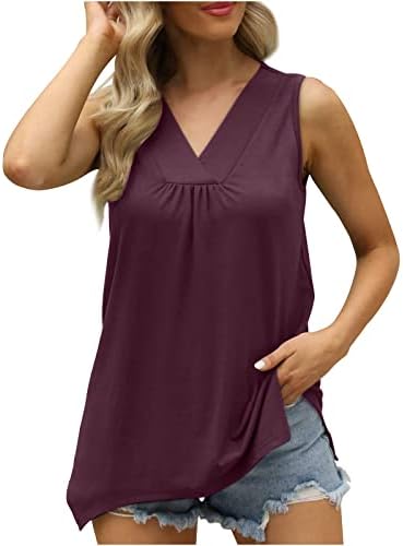 Blusa feminina 2023 sem mangas vneck algodão tanque cami tanque básico solto ajuste relaxado blusa coletor tee para